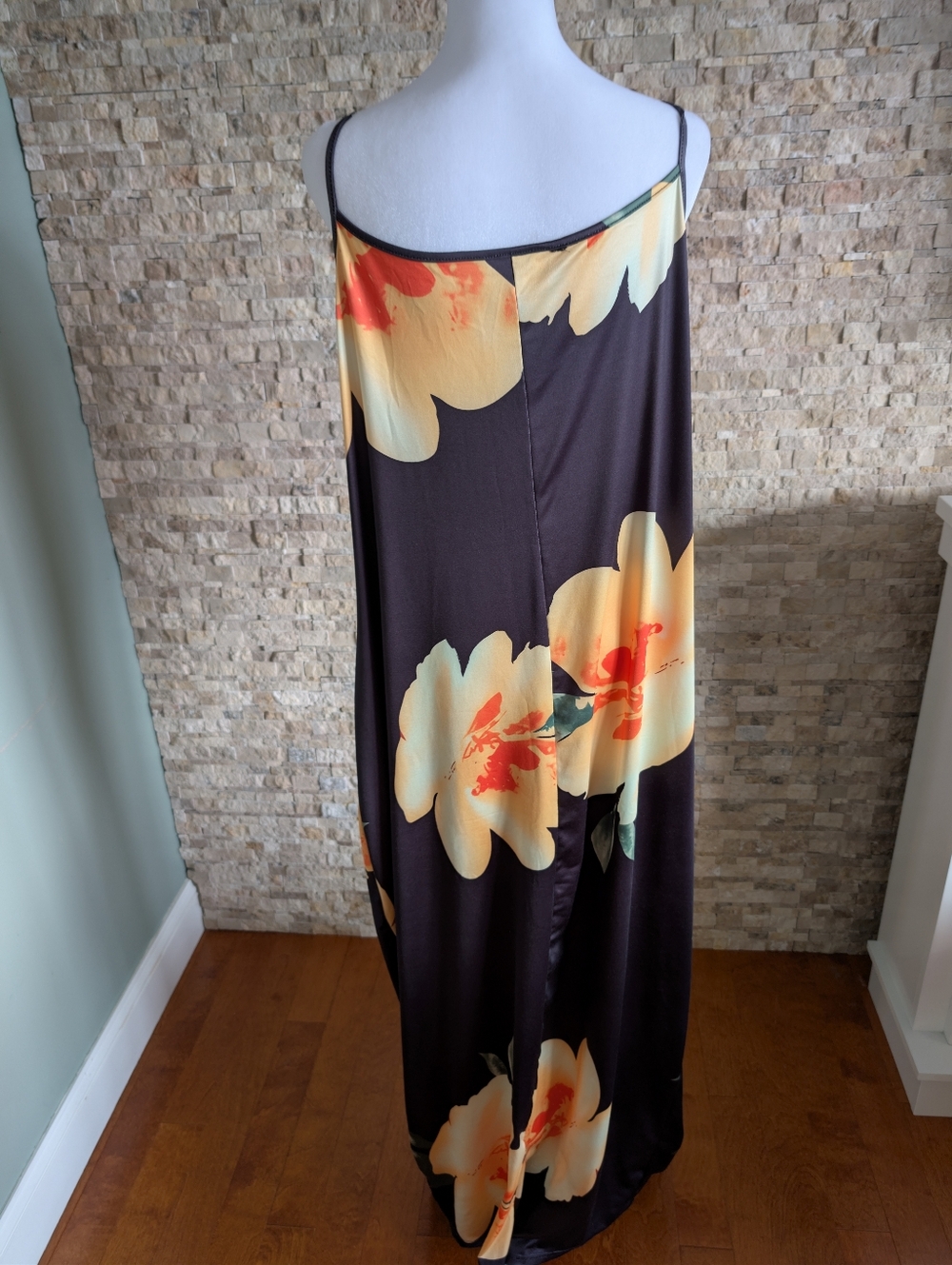Women Plus Size Summer Floral Spaghetti Strap Maxi Dress Black Graphic Print 4XL image 3